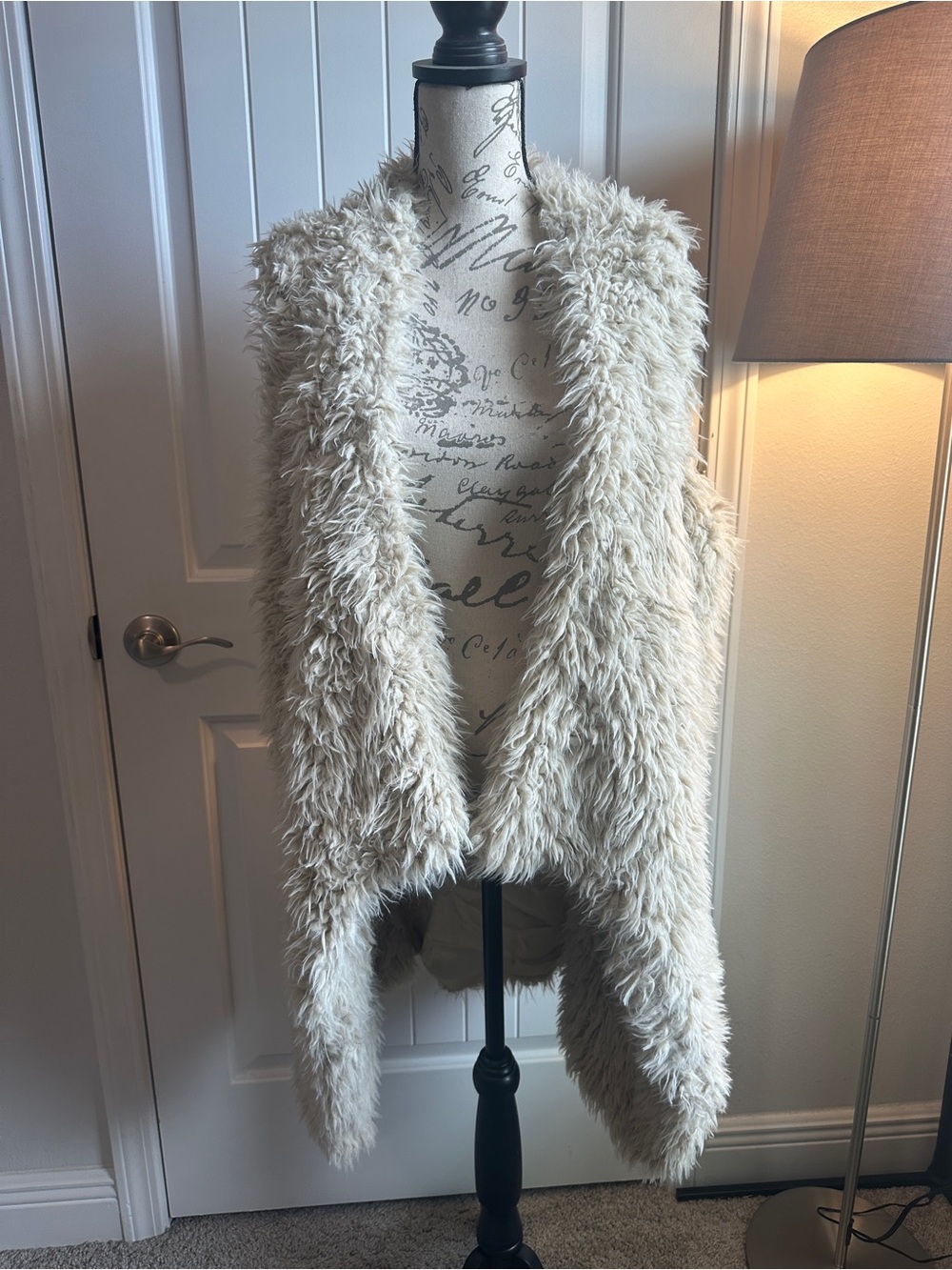 Faux Fur Open Front Vest - Cream